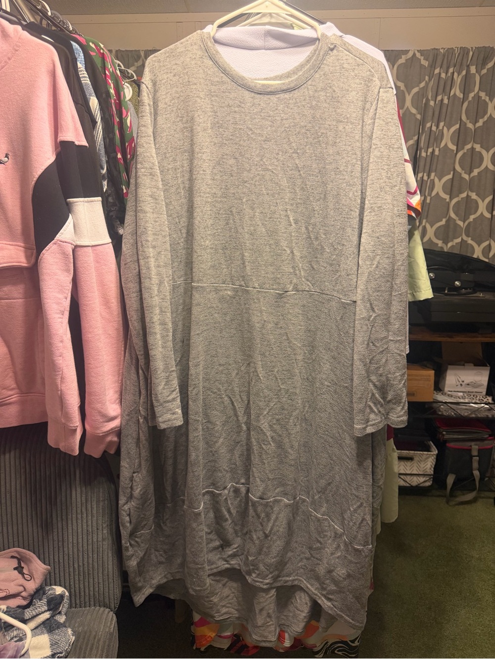 Casual Light Gray Maxi Dress with Long Sleeves